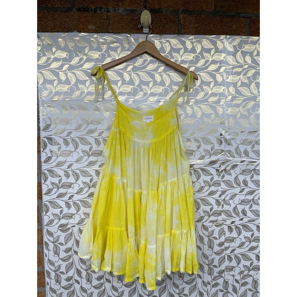 HONORINE Yellow Tie Dye Gauze Tiered Mini Dress XS Sun Dress Beach Bikini Cover - Picture 4 of 9